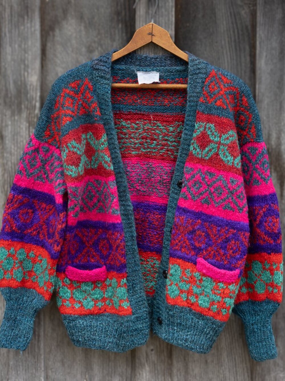 VTG Abstract Pattern Wool Cardigan - Picture 1 of 11